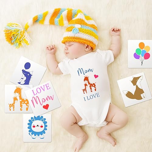 Miniatura 4 de Paquete de 30 lindas plantillas de baby shower para kit de decoración de mamelucos, plantillas reutilizables con temática de animales, plantillas de