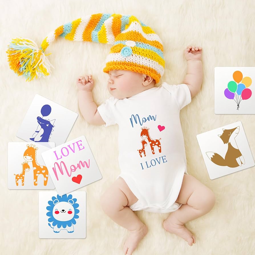 SOOR PLOOM♡Onesie Stencil Plint 12M Amazon.com: 16 Pack Stencils for Baby Shower Cute Onesie