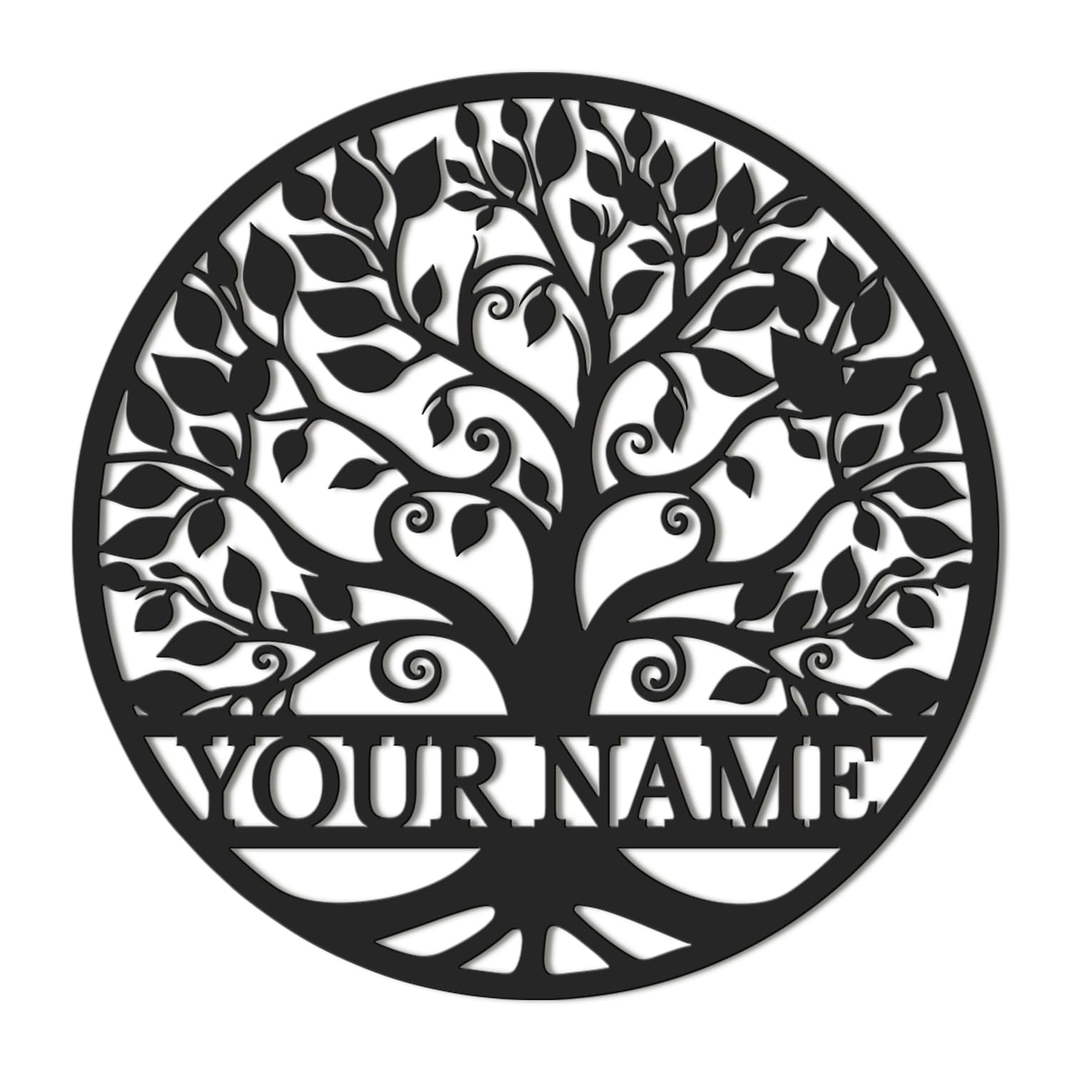 Kissesuu Personalized Tree of Life Metal Sign, Custom Tree of Life Flying Bird Metal Wall Art, Family Tree Decor, Family Name Monogram, Home Decor (Style-5)