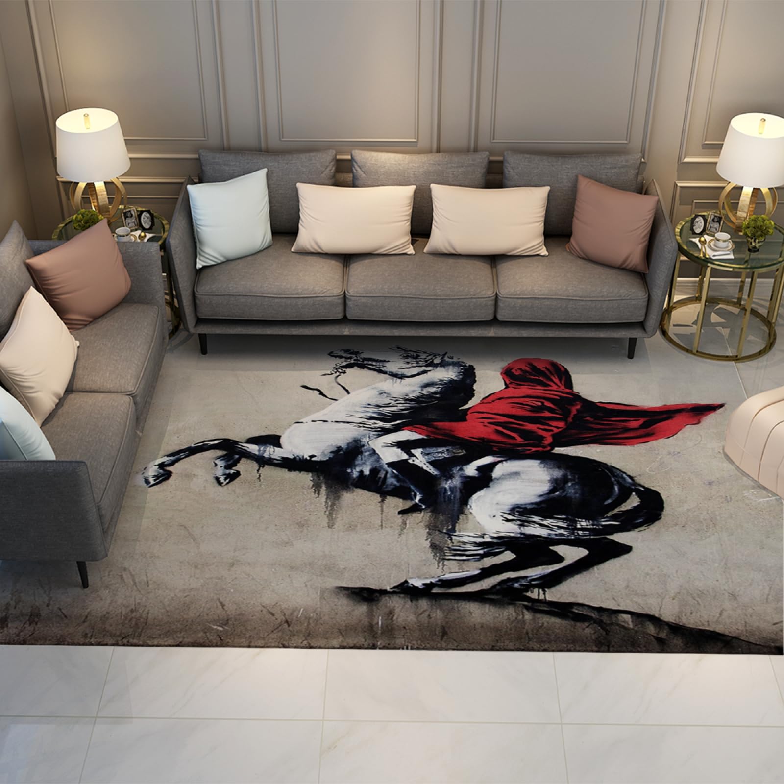 Tapis de salle de jeux Banksy motif petite fille à cheval déco chambre ado 120x180cm