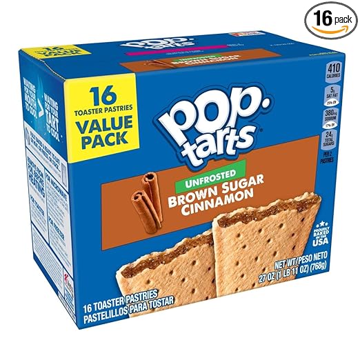Kellogg's Pop-Tarts Unfrosted - Toaster Pastries Breakfast for Kids, 16 Count, 27 oz (Unfrosted Brown Sugar Cinnamon)