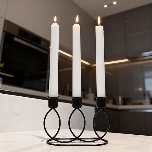 Miniatura 7 de Candelabros negros de metal portavelas – Candelabros de 3 brazos para fiesta temática, centro de mesa, decoración de comedor, cumpleaños