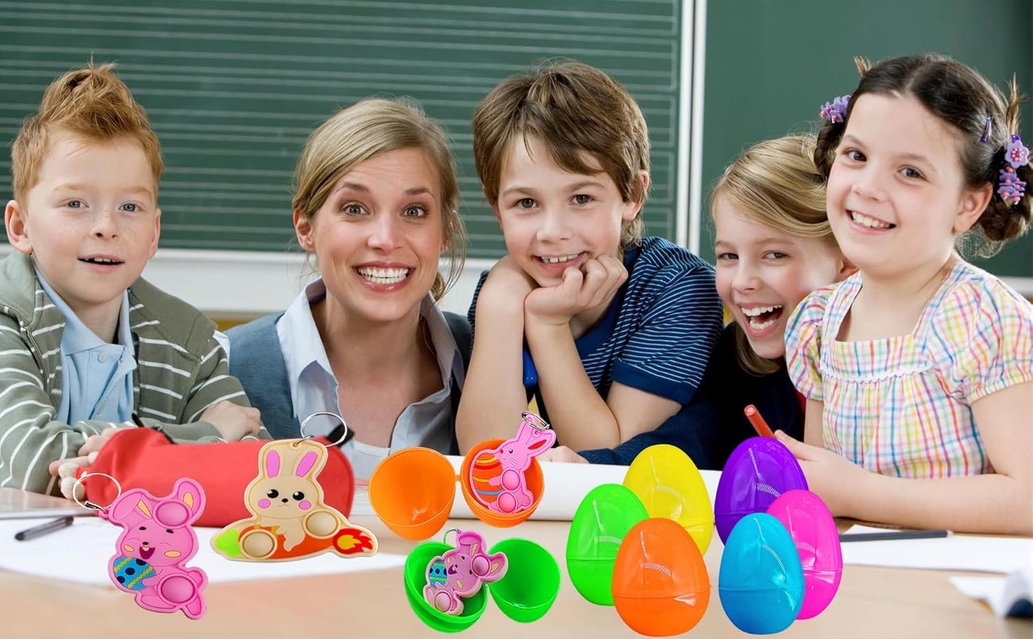 24 Pcs Bulk Easter Rabbit Fidget Keychain Toys Goodie Bag Stuffer ,Classroom Birthday Egg Party Favors,Mini Pop Holiday Carnival Prizes