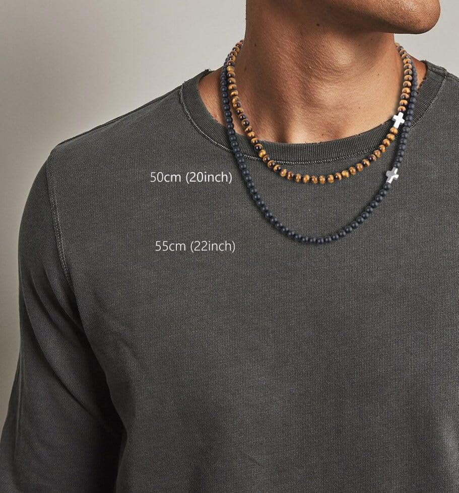 GAVU 6mm Crystal Beaded Cross Necklace for Men - Image 3