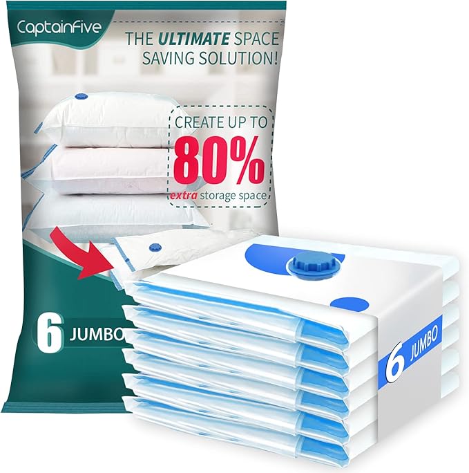 CaptainFive Vacuum Bags for Clothes, Duvets, 6 x Jumbo (100 x 80 cm