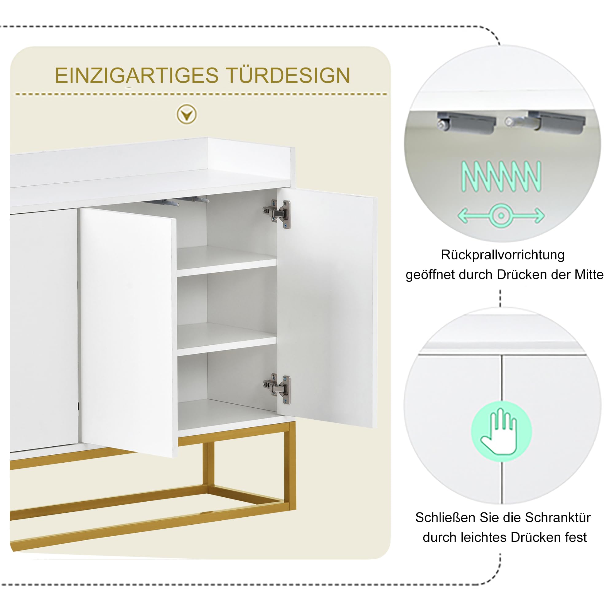 Credenza moderna in stile minimalista 4 ante armadio a buffet senza maniglie per sala da pranzo, soggiorno, cucina (bianco)