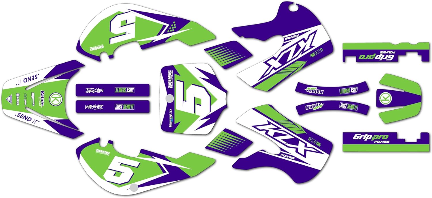 Graphics Kit for Kawasaki KLX 110 (2002-2009) Turbo Series Green 9 Mil-Dirt bike Custom Racing Graphics Decals Stickers Kit, no-plastics