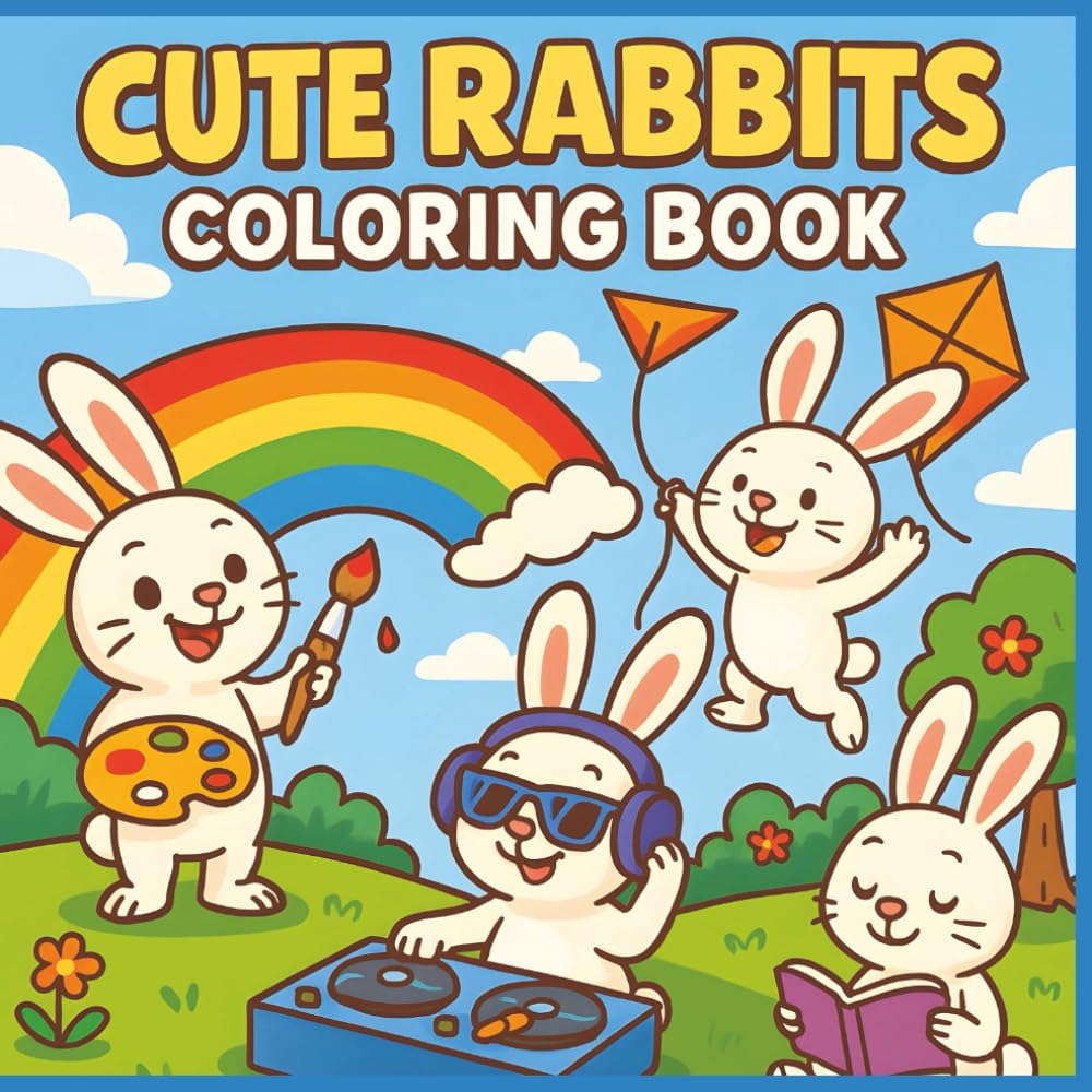 Cute Rabbits Coloring Book: 50 Adorable and Funny Bunny Scenes for Kids to Color, Laugh, and Learn