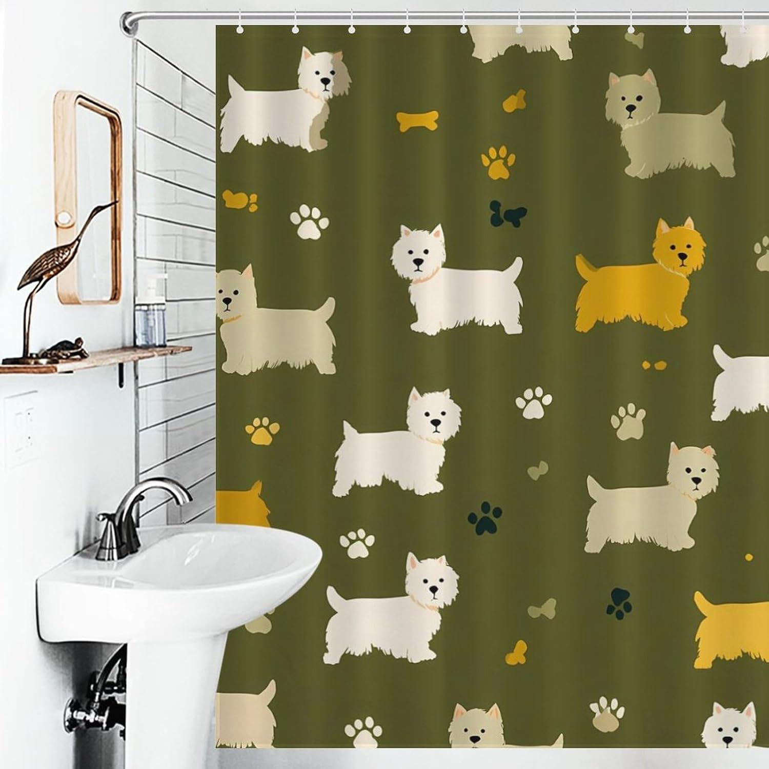 Abstract West Highland Terrier Dog Fabric Shower Curtain Liner Bath Bathroom
