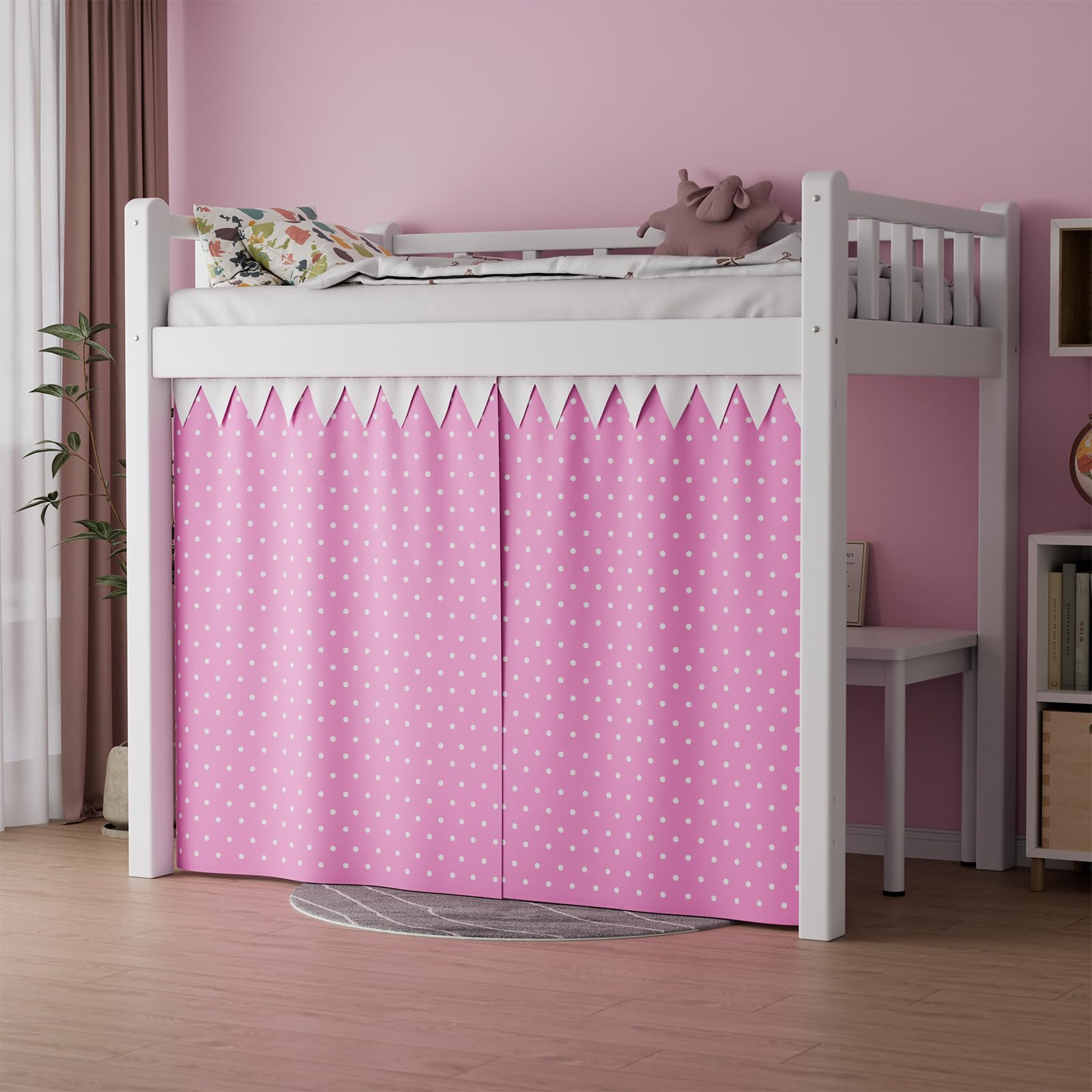 Vpory Bunk Bed Curtains - Privacy Loft Bed Curtains Bottom Bunk Bed Curtain Customization Blockout Breathable Bunk Bed Canopy for Teens Children Students (Pink Dot, Front)