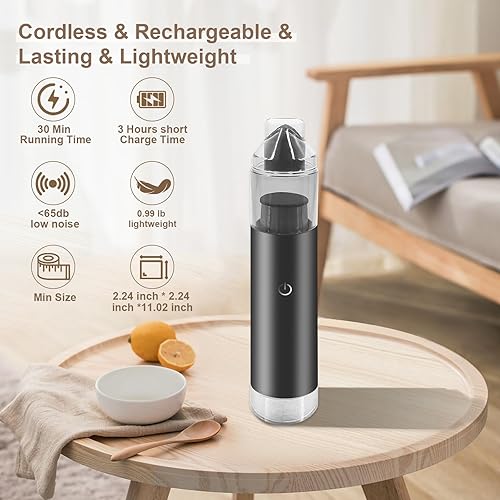 Miniatura 4 de BEBEMOR Aspiradora de mano de 16000 Pa, aspiradora inalámbrica de mano, aspiradora recargable con luz LED para automóvil, oficina, hogar y pelo de