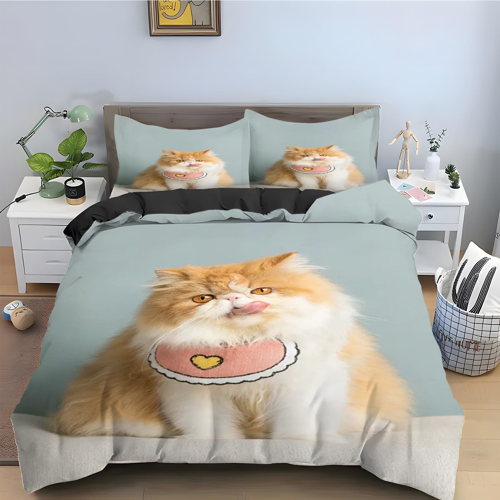 Housse de couette 160x200 chat des forêts avec ses 2 taies d'oreiller