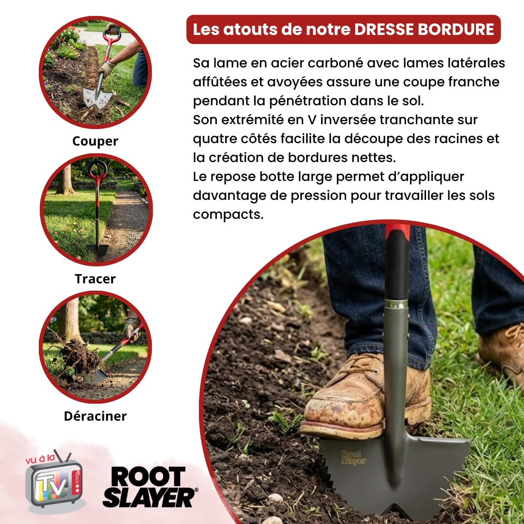VENTEO - Dresse Bordure Manuel Coupe Racines RootSlayer | Outil Jardin pour Pelouse, Massif, Allée et Terrasse | Lame Acier pour Extérieur | Coupe Bordure Précis
