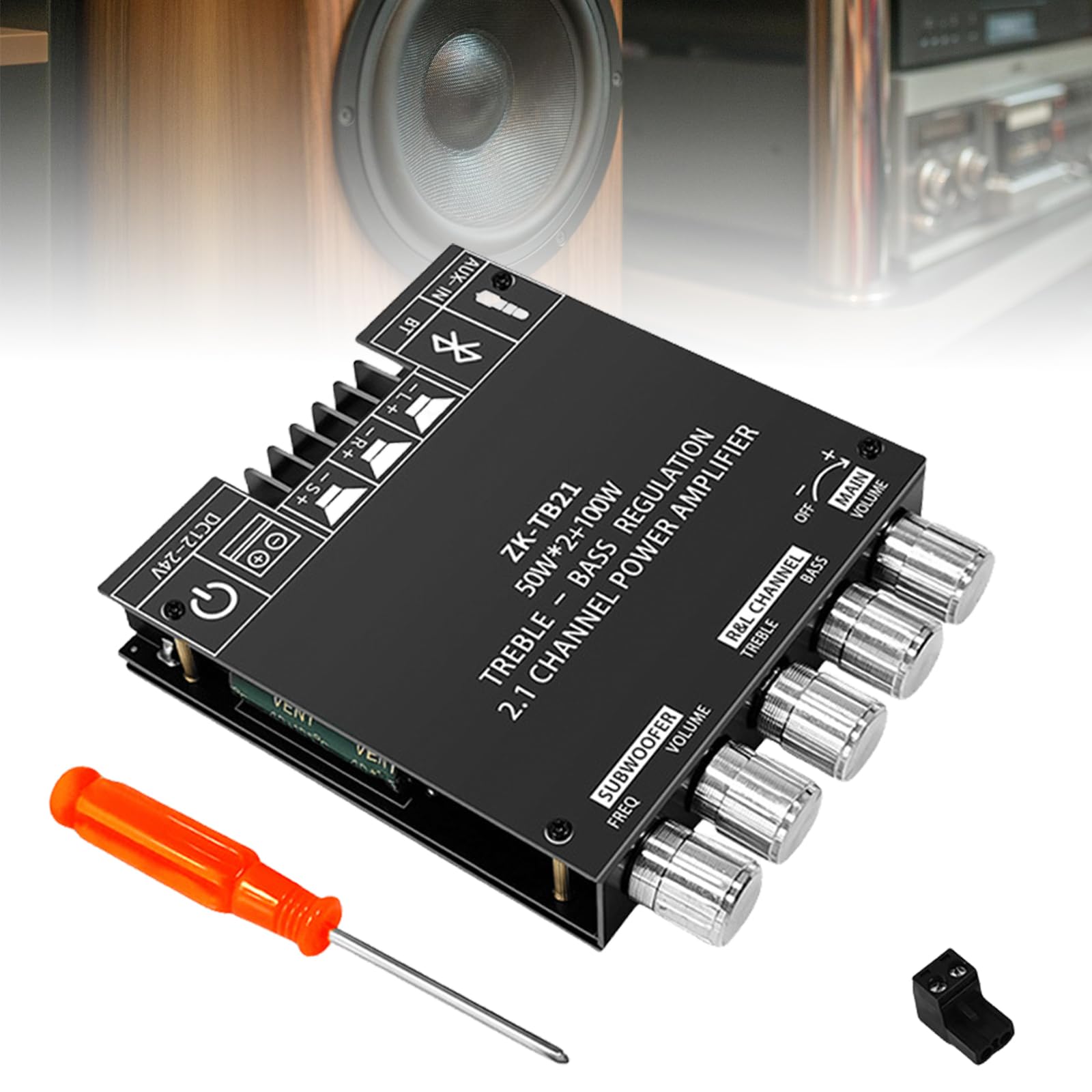 Amplifier Module TPA3116D2, 2.1 Audio Amplifier Board Bluetooth HiFi, Mini Amp Platine DC 12-24 V con ingressi Bluetooth e AUX