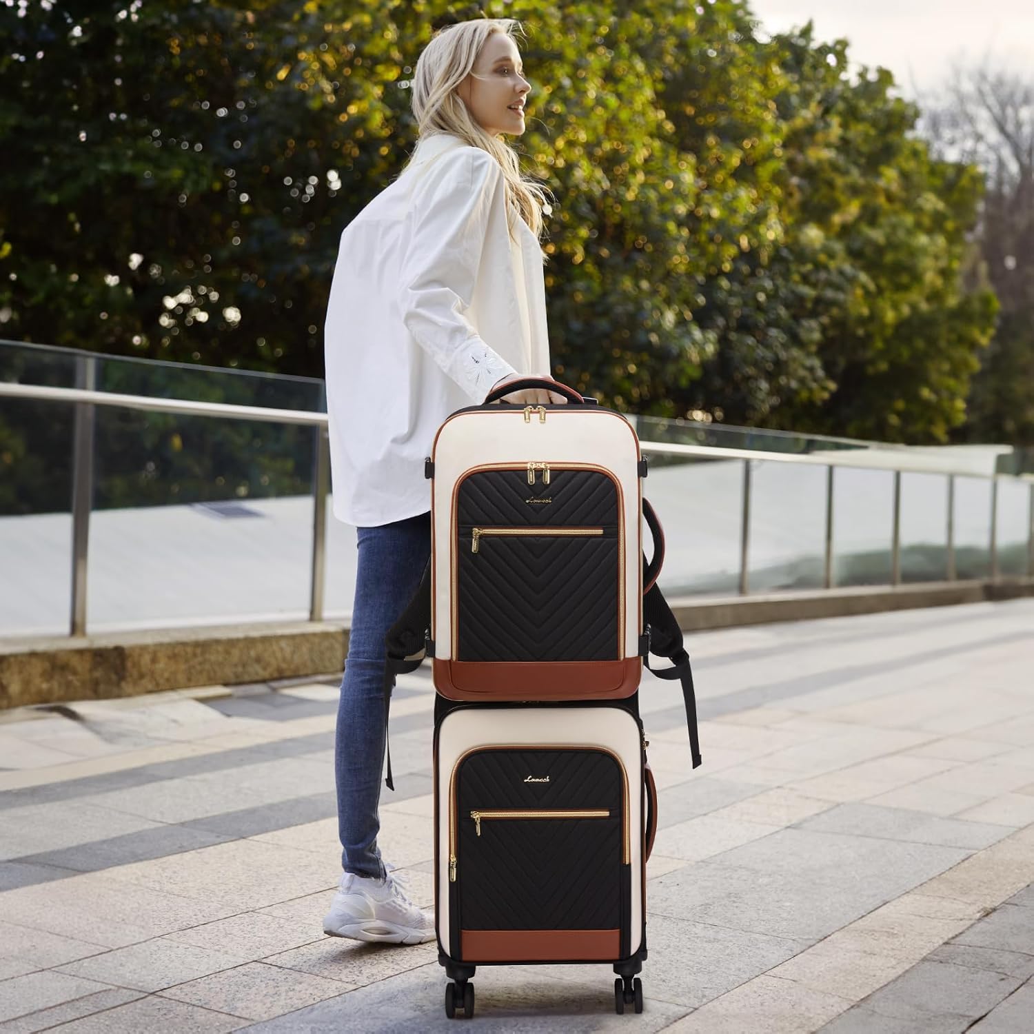 LOVEVOOK Luggage Sets for Women, 5 Piece Carry on Luggage Set, Softside Suitcases with Wheels,Rolling Checked Luggage with TSA Lock,Lightweight Suitcase Set for Travel