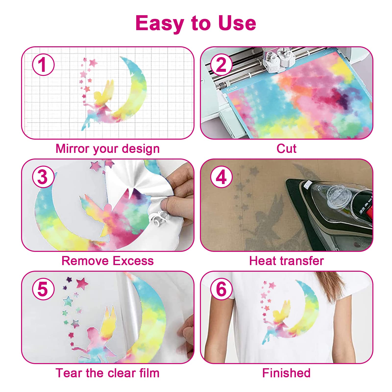 7 Fogli Vinile Termoadesivo Camaleonte 30.5x25.4 Cm | Per Cricut E Silhouette | Applicazione Con Ferro Da Stiro - Foto 9