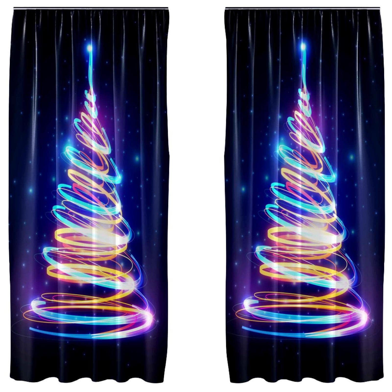 Rideaux occultants sapin de Noël isolants et lumineux en microfibre