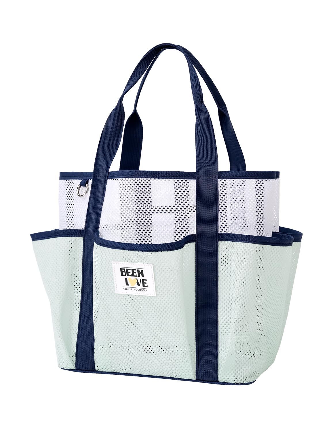 nemeki Mesh Beach Bag for Women Small Beach Tote Bag Sandproof Foldable Swim Pool Bag with 8 Pockets for Travel