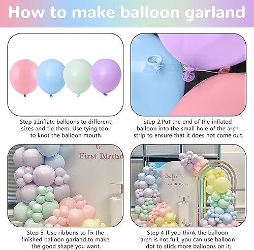 Miniatura 7 de Kit de Arco de Globos Pastel Macaron Rosa Azul Verde Morado Amarillo Color Pastel Arcoíris Confeti Globos de Látex Guirnalda para Pascua Cumpleaños