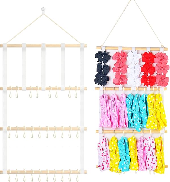 Anruyi Hair Bow Holder Organizer, Hair Ties Storage Hanger Hanging Hair Clips Organizer Wall Hanging Decor Hair Accessories Hanging Organizers Wooden Headband Holder for Girls Baby, 84 x 36cm