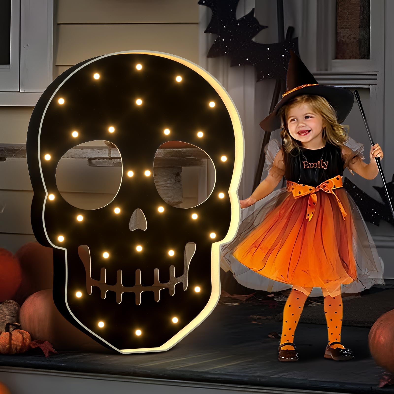 Photo 1 of imprsv 2.5 FT Halloween Decorations, Black Skull Halloween Decor, Halloween Skull Decorations Indoor, Scary Cute Spooky Halloween Decor, Skeletons for Halloween Decoration Party Decor