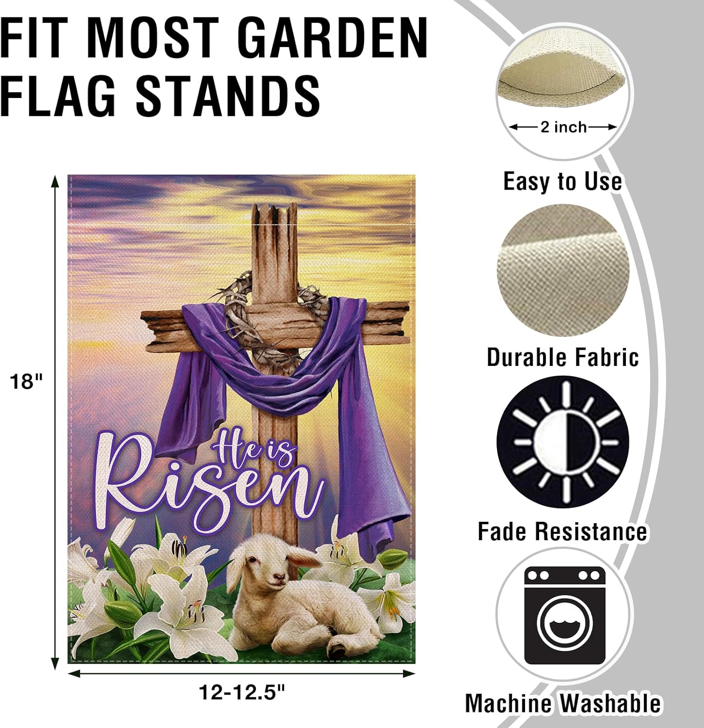 Artofy Christian Easter He is Risen Home Decorative Garden Flag, Religious Cross Lamb Lily Flower Faith House Yard Outside Decor, Spring Farmhouse Outdoor Small Burlap Decoration Double Sided 12 x 18 - Image 2