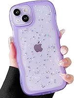 Vista 151 de Qokey para iPhone 14 Plus Funda de 6.7" con diseño de borde ondulado rizado, transparente, con purpurina, brillo, estrellas, brillante, lindo