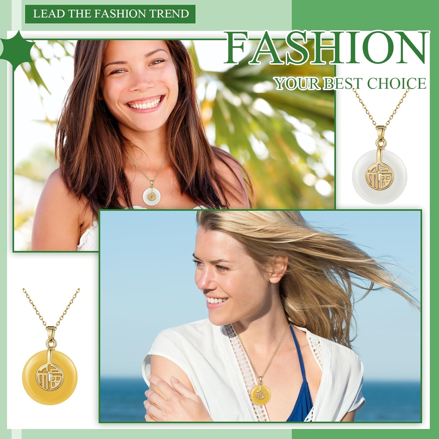 4 Pcs Jade Pendant Necklace Jade Good Luck Chinese Fu Fortune Pendant Necklace for Women Gift - Image 5