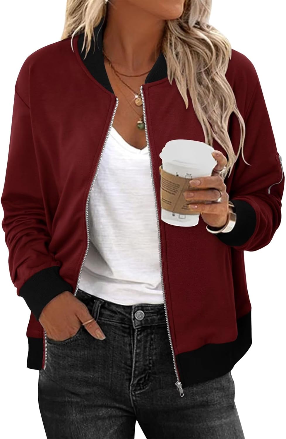 KISSMODA Women Windproof Jacket Zip Up Overcoat Lightweight Casual Long Sleeve Coat Fall Fashion Outfits with Pockets S-XXL