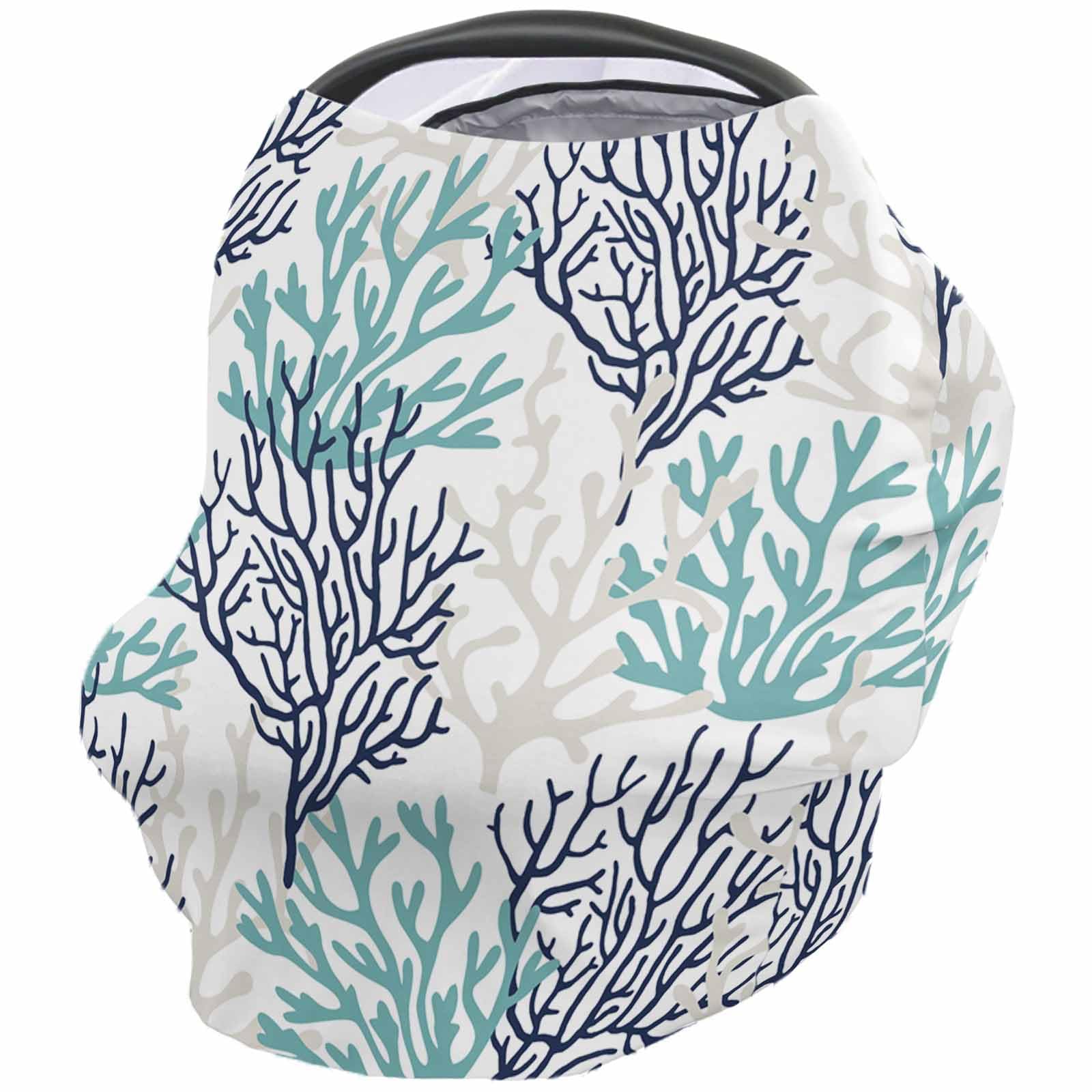 Nursing Cover for Breastfeeding Scarf, Ombre Blue Coral Sea Lives Baby Car Covers Super Soft Multi Use for Canopy Shopping Cart Cover Blanket Stroller Cover
