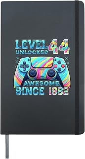 Level 44 Unlocked born 1982 44th birthday gifts video gamer Hardcover Journal, Black
