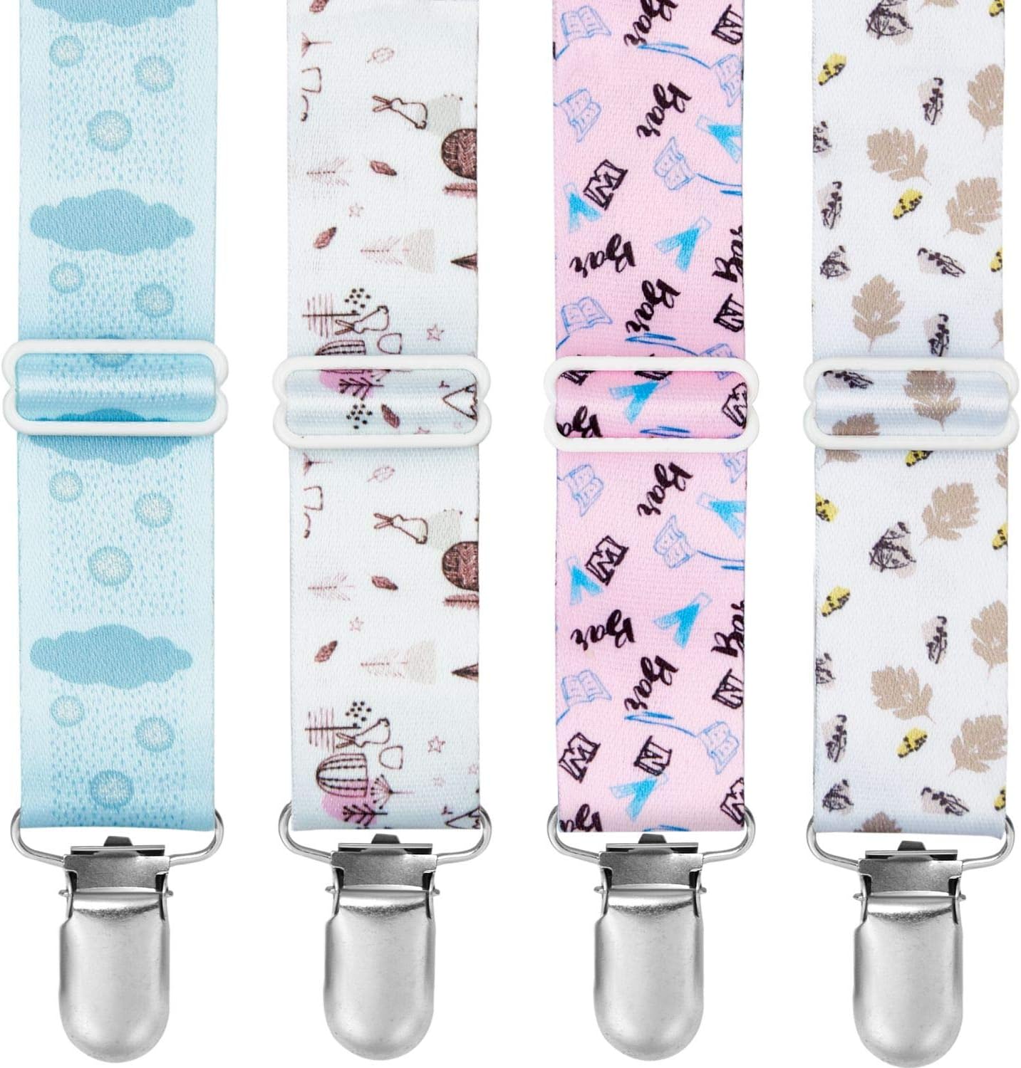 Pacifier Clip (4 Pack) - COZILIFE Premium Quality Pacifier Holder with Length Adjustable Belt, Universal Fit for Baby Pacifiers, Stylish Printing Suits for Boys and Girls, Kraft Box Package.