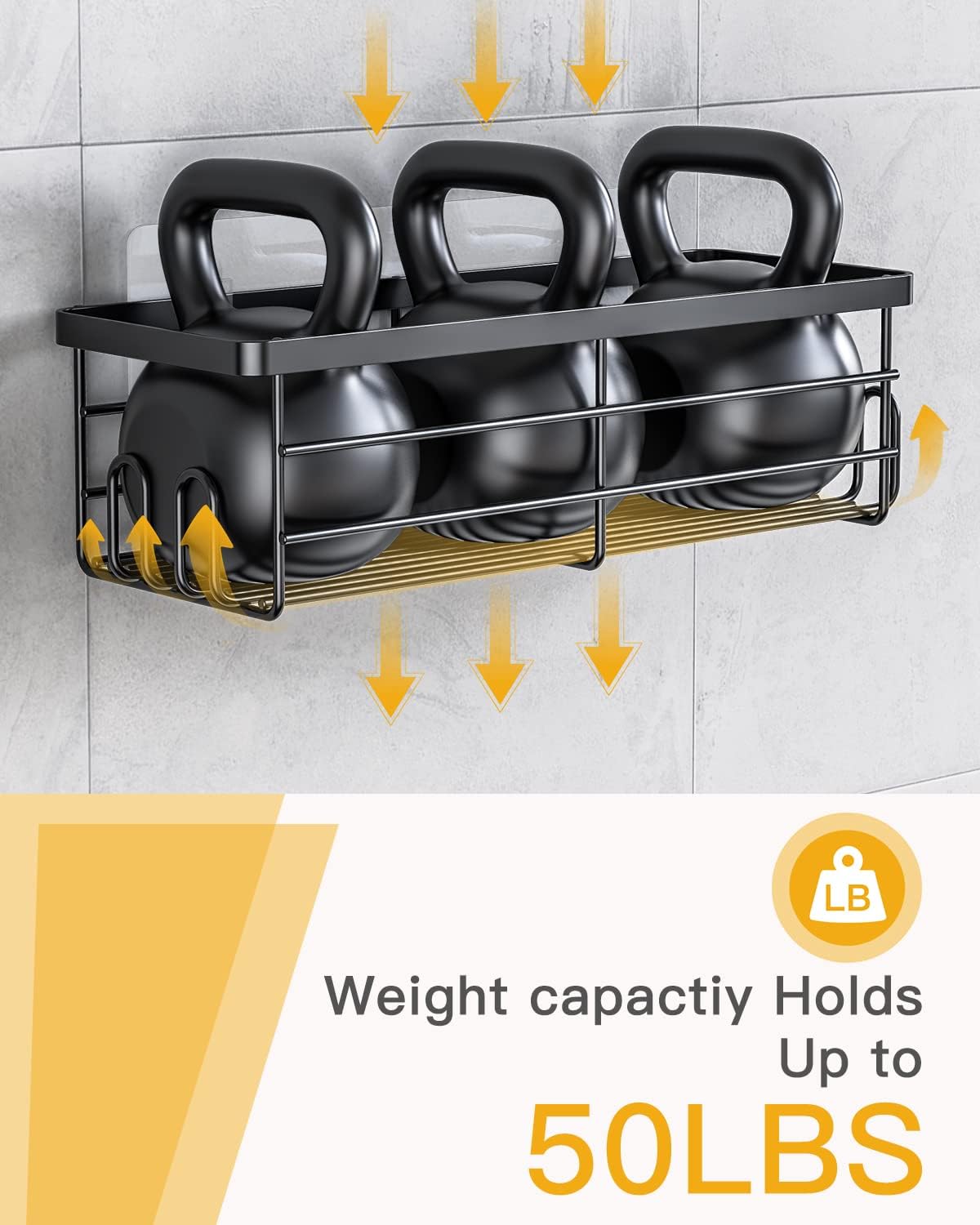 Uamector Shower Caddy 3 Pack, Strong Adhesive Bathroom Shower Organizer with 17 Hooks, No Drilling Rust Proof Wall Mounted Shower Shelves Storage for Bathroom, Toilet, Kitchen and Dorm, Black