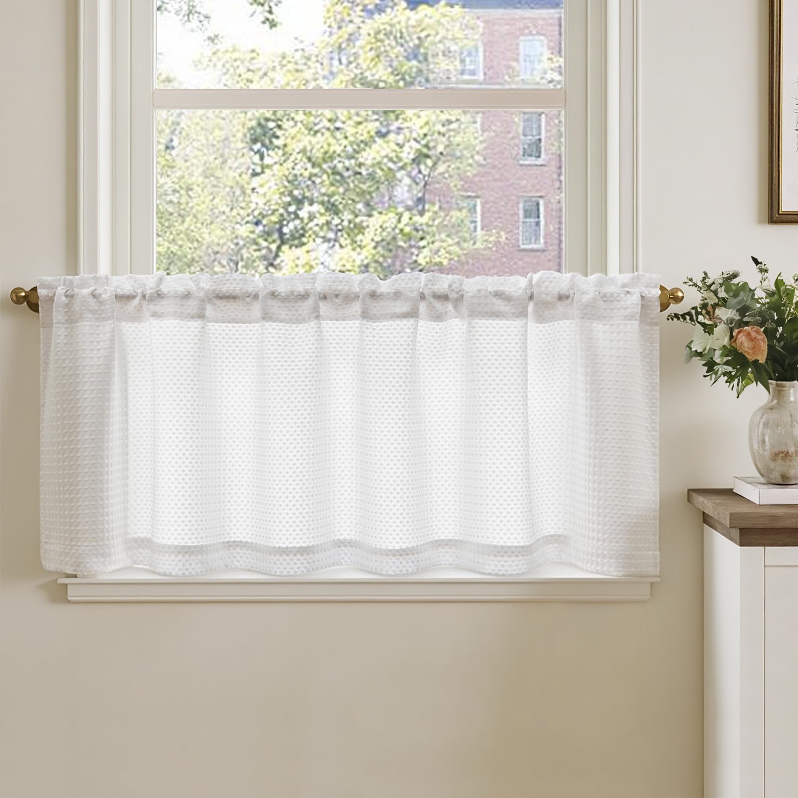 TOPICK Küchenvorhang, Wohnzimmer, mit Waffelmuster, für den Außenbereich, Kurzfenster, Vorhänge, Scheibengardinen, Dekoration, Terrasse, Schlafzimmer, Schrank