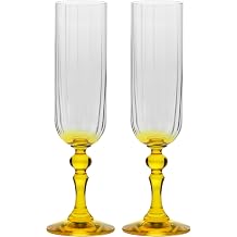 KROSNO Champagne Flutes with Yellow Stem Set of 2, 6.8 oz, Bubble