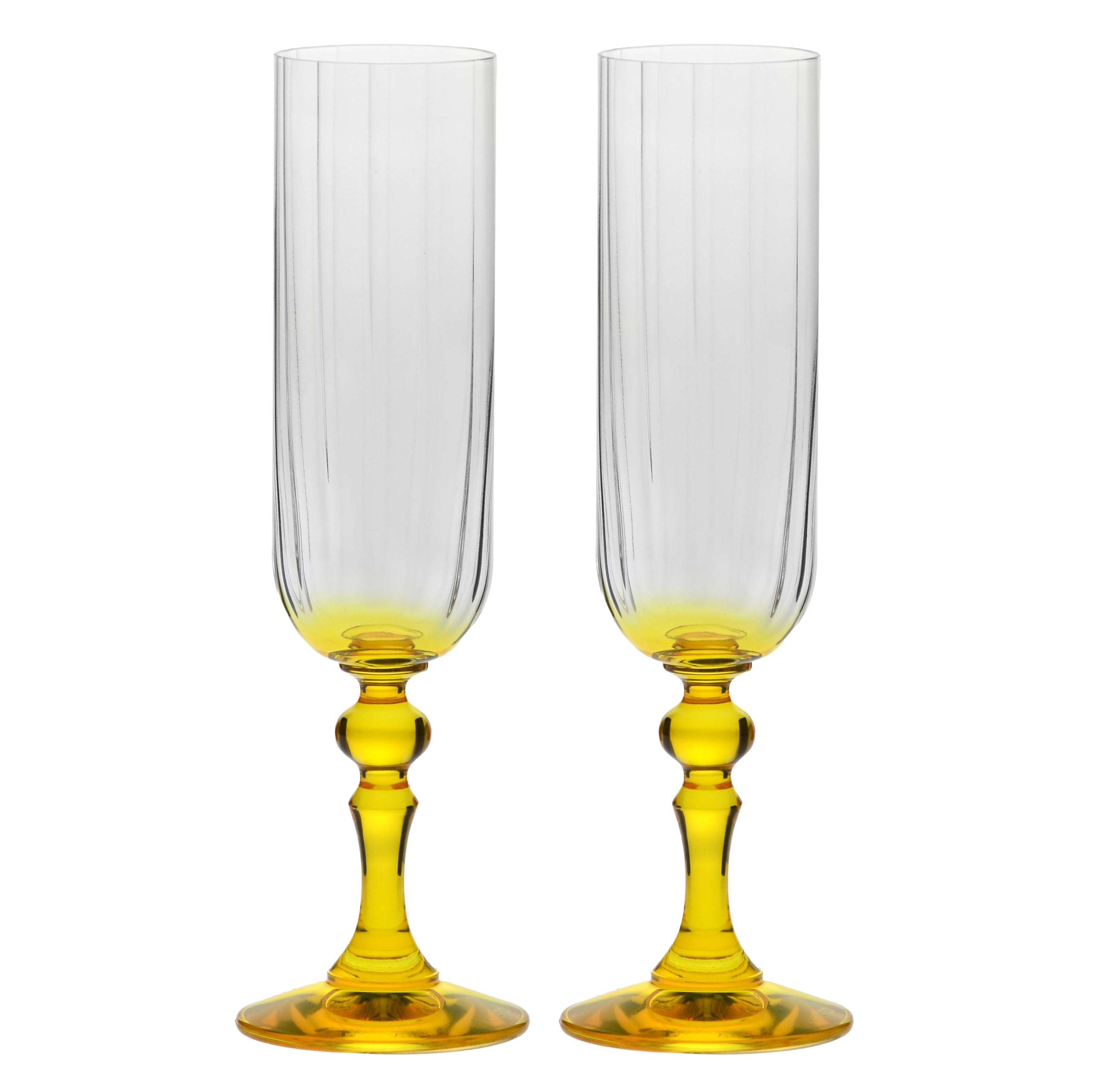Krosno Champagne Glasses Set of 2, 220 ml, Yellow Stem, Bubble Collection