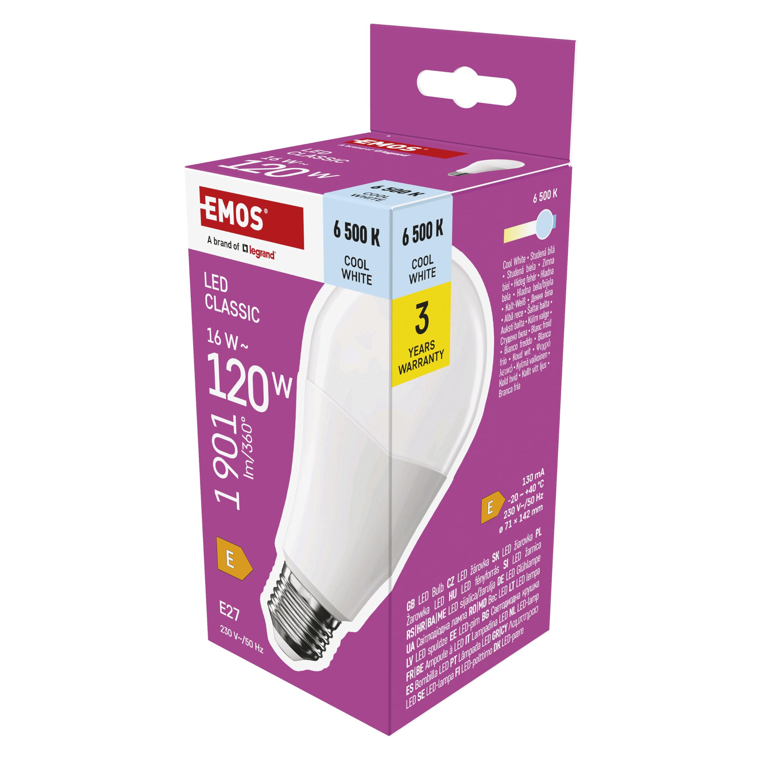 EMOS LED Lampe A70 - große Birne, 16W ersetzt 120W Glühbirne, klassiche Birne in größerer Form, E27 Sockel, Helligkeit 1901 lm, Kaltweiß 6500 K, 30000 h Lebensdauer, CRI min. 80, 180° Abstrahlwinkel