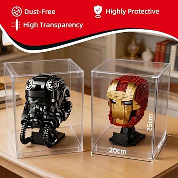 BRIKSMAX 軽量ディスプレイケース ダースベイダーヘルメット 75304 アイアンマンヘルメット 76165用 ポータブル防塵ショーケース 高透明PETフィルムパネル付き 7.8インチ x 7.8インチ x 9.8インチ ベースは含まれません 2個パック