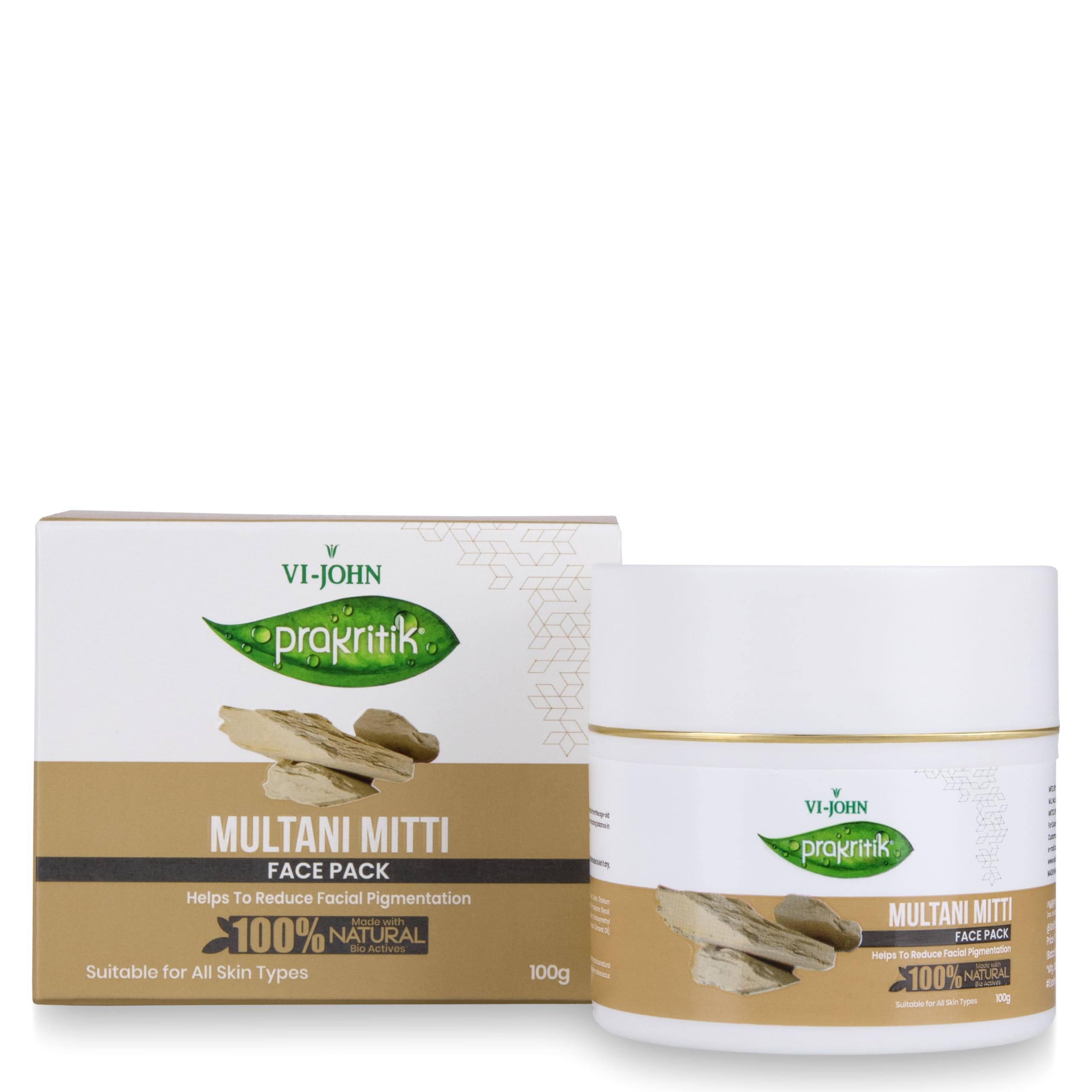 VI-JOHN Prakritik Multani Mitti Face Pack | Deep Cleansing | Glowing, Controls Sebum Production |for Oily & Acne-Prone Skin | All Skin Types | Dermatologist Approved | 100% Natural Bio Actives | 100GM
