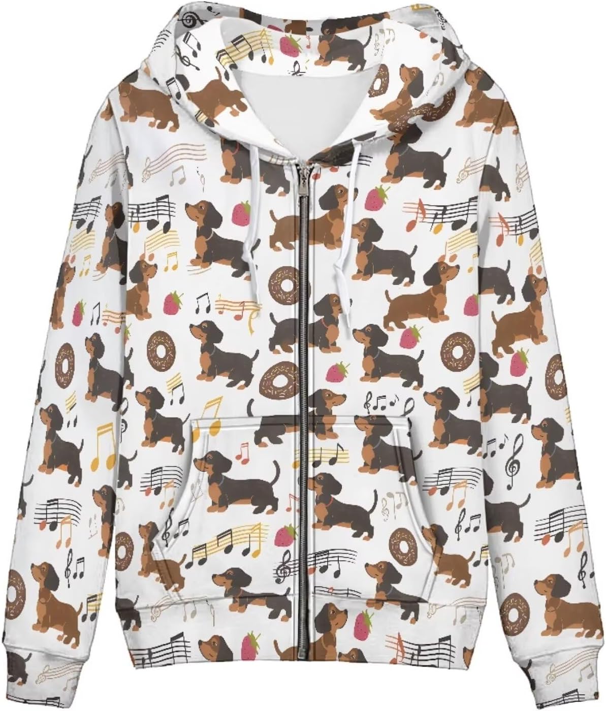 Allcute Loose Fit Zipper Hoodies for Women Soft Print Hoodie with Front Pocket Relaxed Comfy Hooded Sweatshirt