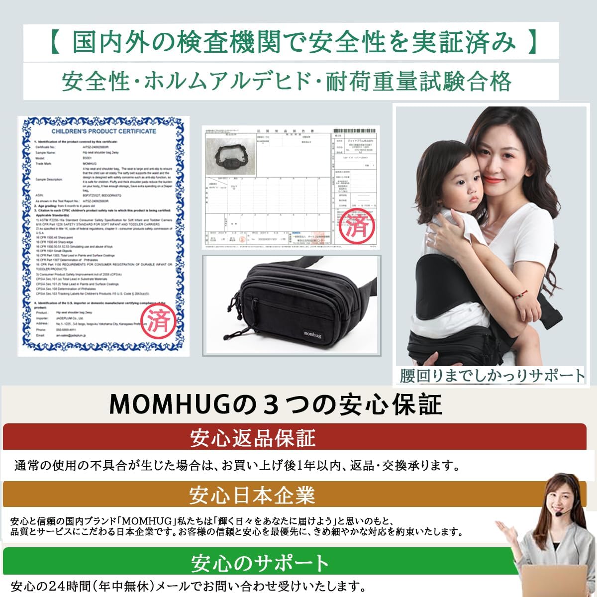 MOMHUG 抱っこ紐 ヒップシート ショルダーバッグ スリング だっこひも 赤ちゃん 20kg 出産祝い 2WAY 耐荷重20kg