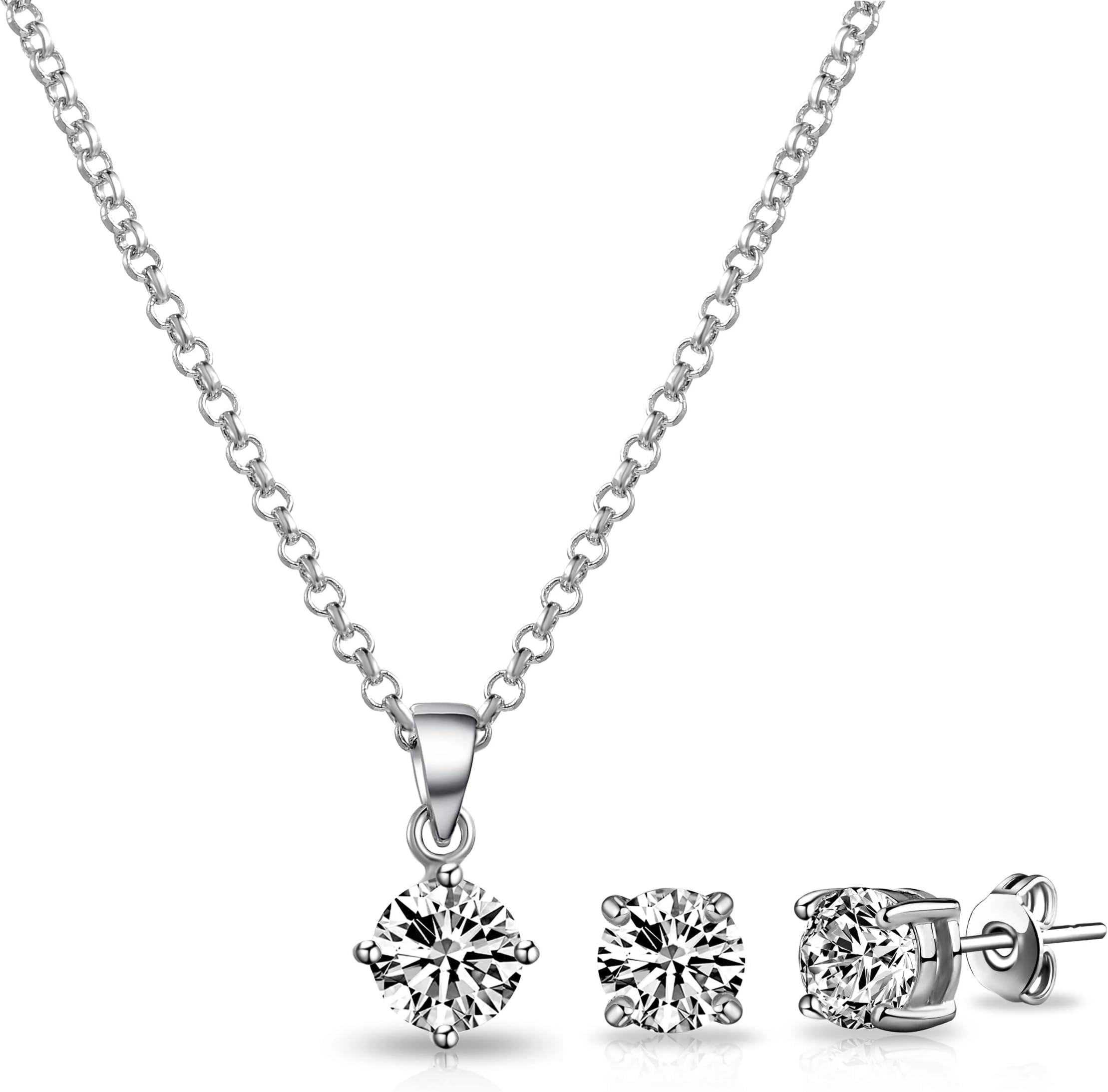 Silver Plated Round Solitaire Set Created with Zircondia® Crystals
