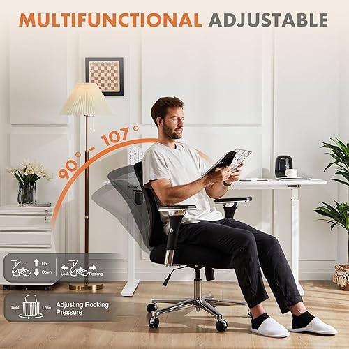 Miniatura 3 de Sweetcrispy Silla de escritorio de oficina grande y alta con soporte lumbar, silla ergonómica de malla resistente de 500 libras con reposabrazos 4D