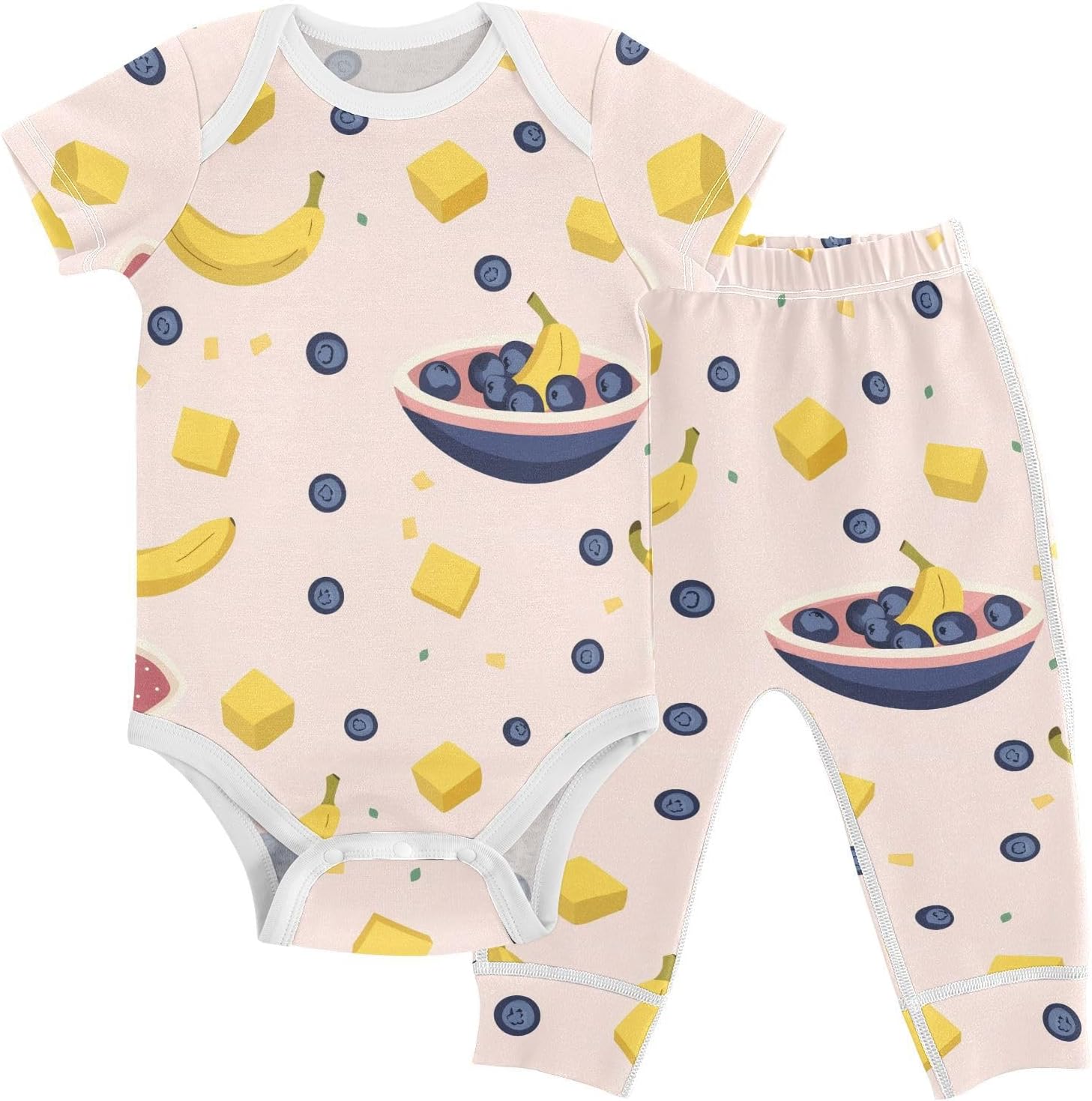 vvfelixl Baby Clothes Banana Fruit Cheese Baby Bodysuits Set Unisex Short Sleeve Babys Pants Sets 0-3M