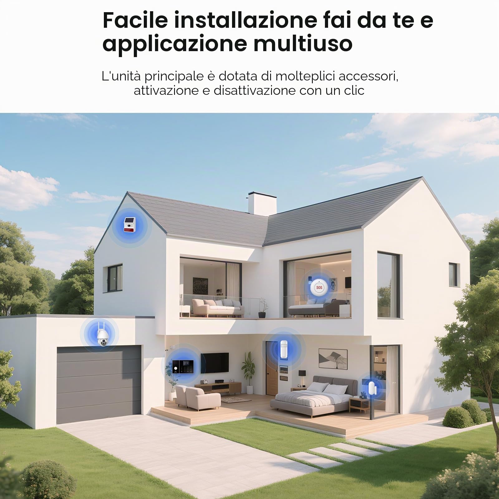 PGST GSM WiFi Sistema di Allarme per la Casa - App per Smartphone e SMS/Chiamata - con Sirena, Sensore per Finestre e Porte, Rilevatore di Movimento, Telecomandi, RFID, Compatibile con Alexa