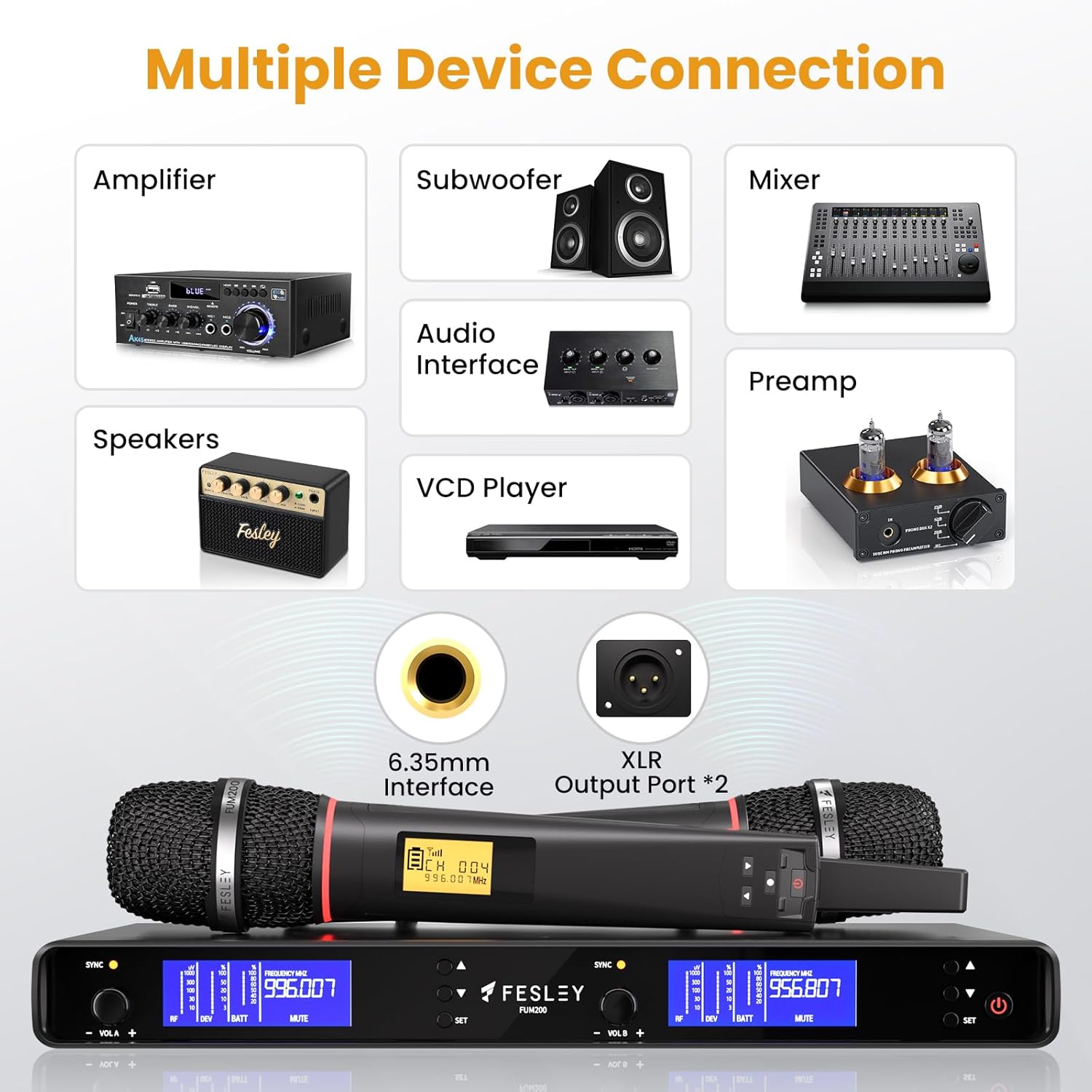 Wireless Microphone System: Handheld 500ft UHF Range Dynamic Wireless Microphones Mic, Auto Scan Cordless Microphone and Receiver, Microfono Inalambrico for Karaoke, Church, Singing, Wedding