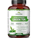 Zazzee Extra Strength Green Tea 20:1 Extract, 6000 mg Strength, 50% EGCG, 98% Polyphenols and 80% Catcehins, 150 Vegan Capsules, 5 Month Supply, Standardized and Concentrated 20X Potency, Non-GMO