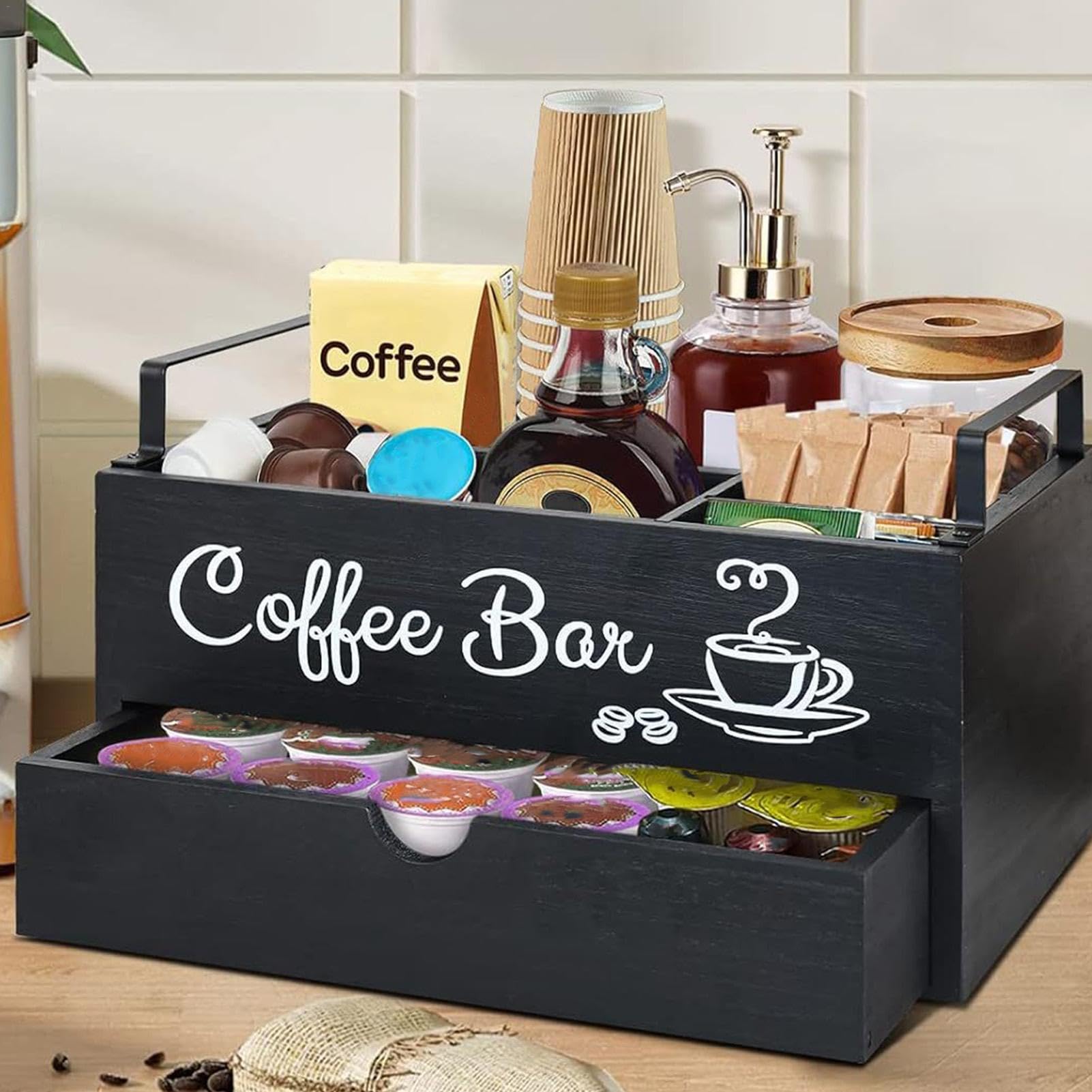 Organizador de estación de café,Estación organizadora de café,Organizador de cajas de almacenamiento de café - Bandeja de servicio de condimentos de café, organizador de suministros de barra de café d
