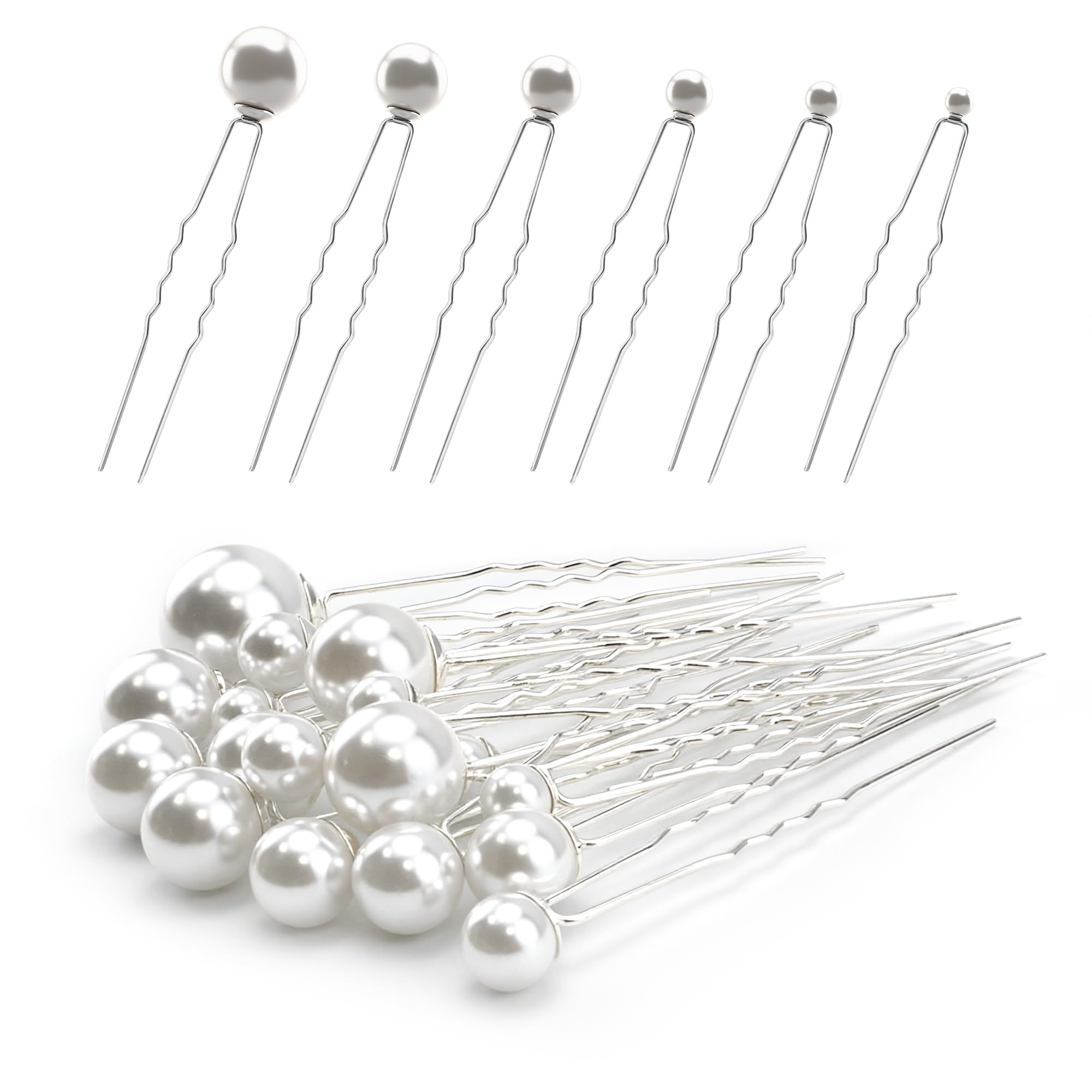 Quacc 18 PCS Pearl Hair Pins Pearl Wedding Pin U-Shaped Hair Clips Set Accessories for Brides Bridesmaids (Silver)