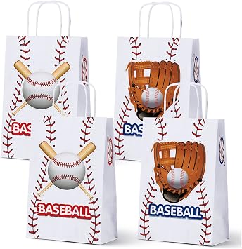 KALEFO 16 PCS Baseball Party Gift Bags with Handles Sports Theme Goodie Bags for Birthday Favors Treats Candy Table Decorations Team Party Supplies